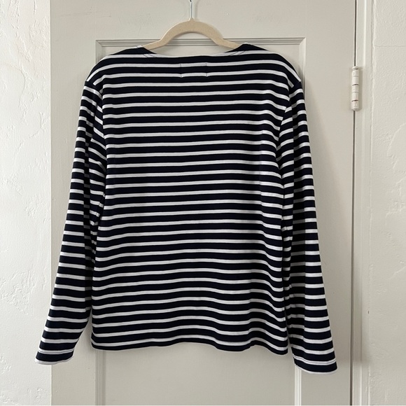 Breizh Ocean women’s XL cotton blue white stripe sailor long sleeve shirt tee - Picture 7 of 10